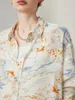 Bluzki damskie Suyadream Kobiety wydrukowane bluzą jedwabną krepę de chine Zamknij kołnierz Chicki 2024 Summer Casual Loose Top