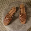 Casual Shoes 2024 Summer Woman Sandals Flat Sandalias Pu Leather smala remmar Gladiator Beach Hollow Peep Toe Slides