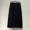 Cargo Skirts for Women Y2k Long Elastic Waist Spring Summer Drawstring Girls Full Length Skirt Black 240411