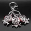 Keychains Lanyards Cute Owl Flower Rhinestone Keychain Alloy Red Color Enamel Animal Bird Key Chain Handbag Accessorie Jewelry Souvenir Gift Y240417