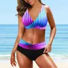 Swimwear féminin 2024 Bikini haute taille féminine sets Summer Gradient Printing Bathing Trots