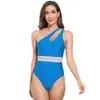 New Single Shoulder Ribbon One Piece Women's Bikini Swimsuit F41719