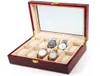 Fanala 510 Siatki zegarkowe pudełko na czerwonoczerwoną drewnianą drewnianą wyświetlacz do wyświetlacza biżuterii Square Bluckle Watch Winder Boite Montre6867241