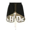 Rhude Grote print met tweekleurige trekkoord trend Casual Street Shorts Zipper Ademende capris