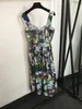 Bloemprint Zomerjurken voor vrouwen Runway Designer Mouwloze Backless Sexy Dress Midi Aline Casual Vacation Dress Spaghetti Riem Vintage Rastes