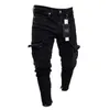 Män jeans herrar stretchy mager rippade män sidopick tvättade smala denim byxor cyklist mode tröjor hip hop byxor jogger d240417