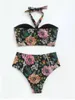 Calcinha de banho de banho feminina Sexy High Cídhar Panties Biquíni Conjunto 2024 Vintage Floral Print Hollow Out Push Up Swimshiting Tanho de maiô Beach Biquini