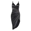 Womens Holiday Beach Party Satin Sexy V Neck Backless Strap High Slit Midi Dress Summer