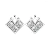 Saplama küpeleri zhanchengda taç kalp şeklinde 5mm prenses kare yüksek karbon elmas 925 gümüş