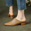 Scarpe eleganti aucegi 2024 delicati sandali in pelle autentica delicata donna con punta di punta di piedi tacchi quadrati muli signore vetrini casual albicocche