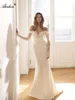 Elegance Satin Ruched Beading Pearls Lace Sweetheart 2 In 1 Mermaid Wedding Dress With Removable train Full Sleeves Trumpet Bridal Gowns