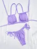 Kobietowe stroje kąpielowe seksowne fioletowe bikini zestawy kobiety kantar wycięty push up letnim bandaż kąpiel krawat krawat z boku stringi 2024