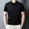 Herren Polos 2024 High-End-Eis Silk Kurzschlärm T-Shirt Revers Summer Trend Lüftung Modehemd Lose Freizeitkleidung