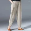 Pantalon féminin taille élastique femmes coton lin harem couleurs massifs larges jambe plus taille d'été pantalon lâche de longueur de cheville 4xl