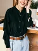 Blouses pour femmes patchwork design chemise en soie 2024 Spring dames collier debout à manches longues simples à manches longues