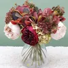Artificial Big Dried Flowers Red Silk Peony Bouquet High Quality Home Decoration Autumn Wedding Arrangement Christmas Large Fake Plant 230613