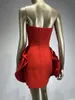 Runway Dresses Fashion 2024 Sexy Strapless Backless Red Flower Bandage Mini Dress Evening Birthday Party Club Celebrate Po Shoot Wear