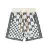 Prawidłowe Rhude Checkerboard Nerkowca kwiat American High Street Jacquard wełniane wełniane luźne swobodne spodenki dla mężczyzn