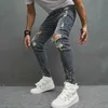 4W4m män jeans rippade magra män blyertsbyxor stilfulla hiphop -speckle bläck tryckta hål nödställda stretch denim byxor för herr d240417