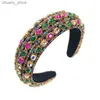 Headbands Luxury Baroque Full Diamonds Sponge Headband Fashion Hair Accessories Women Trendy Party Shiny Wide Side Hairband Hair Band Girl Y240417