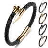 Braccialetti di gioielli di moda braccialetti proiettile chiodo in acciaio inossidabile bracciale in pelle nera per uomini
