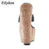 Eilyken Sexy Super 18cmハイヒールプラットフォームウェッジPEEP PINCH TOE SLIPPERS WOMEN SANDALS MULES SHOES 240410