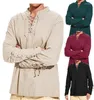 Men's Casual Shirts Retro Pirate Shirt Drawstring Top Viking Solid Color Street Creative Temperament Cotton And Linen