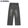 Jeans pour hommes grattés pantalons en denim en détresse lavés pour hommes droits de la rue lâche