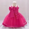 Girl Dresses bambina 1 ° Battesimo festa di compleanno Big Bow Abito da ballo gonfio per bambini Flower Tulle Sling vestiti da sera Costumi