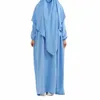 Ethnic Clothing European och American Middle East Dubai Women's Two-Piece Set Suit Solid Color Headscarf Robe Dress