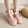 Casual Shoes Princess Lolita Platform Mary Jane Girls Party Cross Strap Sweet Bow Thick Sole Wedge Women Pumps Size 33-43