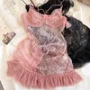 Reggiseni set francese sexy sexy un pezzo trasparente reggiseno sottile bordo stenderno senza cornice abito da letto puro desiderio snello corto con perizoma