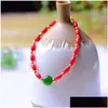 Beaded Strand Wholesale Light Red Natural Crystal Bracelets Rice Shape Bead Bracelet Lucky For Women Girl Single Lap Jewelry Drop Deli Dhqql