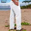 Pantalon masculin masculin plage décontracté pantalon de lin en coton masculin pantalon de longueur de cheville plus taille pantalon de poche solide décontracté Q240417