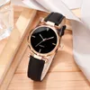 Armbandsur 2st Luxury Fashion Women Watch Set Pu Leather Strap Ladies Quartz armbandsur Rhinestone Rosegold Alloy Armband för present D240417