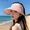 Visors New Style Sun Hat 여름에 알파벳을 인쇄하는 큰 챙이 큰 챙우 빈 탑 얼굴 슬렌 렌즈 아웃 도어 자외선 모자 Y240417