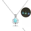 Pendant Necklaces Trendy Sier Color Alloy Lotus Flower Luminous Locket Necklace Glow In The Dark Crescent For Drop Delivery Jewelry Pe Dhmvi