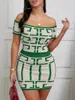 Seksowna geometryczna druk dwuczęściowy na ramię z krótkim rękawem Top High talia Slim Spirt Outfits Women Clothing 240415