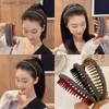 Headbands Retro Women Hair Hoop Flocking Rhinestone Hairband With Tooth Hair Band Bezel Girl Headband Fashion Headdress Hair Accessories Y240417