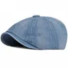 Qxts Berets Berets Men Men Women Flat Cap Hat вымытая хлопковая джинсовая кепка винтаж художник художник Beret Hat Unisex Octagonal Newsboy Cap D24418