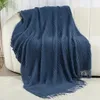 Inya Navy All Throw Blanket for Couch Sofa Bed Decorative Knitted with Tassels Soft Lightweight Cozy Textured Blankets 240409