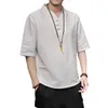 Men's T Shirts Short Sleeve Lay Buddhist Clothes Chinese Style Tang Suit Linen T-Shirt