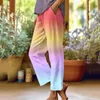 Spodnie damskie i śledzenie damskiej solidnej kieszeni kolorów prosta rurka luźna joga kontrastowa szeroka noga