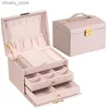 Tillbehör Förpackningsarrangörer 1PC Multi Functional Three Layer Drawer Style Jewely Box - Smycken Förpackning Displayörhängen Lås smycken Box Y240417