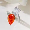 2024 Choucong Wedding Rings Jewelry Luxury REAL 100 ٪ 925 Sterling Silver Water Drop Orange Moissanite Diamond Party Edernity Women Band Band Open Ring Gift