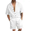 Herren Tracksuits Sommer Mode zweiteiler Strandstil Casual Festes Hemd Kurzarm Shorts Set Clothing