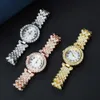 Montre-bracelets 2pcs / set Luxury Female Brand diamant Watch Bracelet Womens Crystal Quartz Watches Ladies Dames Calle de montre en acier Horloge tendance D240417