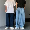 Мужские джинсы Houzhou Straight Men Men Blue Dese Denim Bunders Нейтральные y2k Джин -стрит -одежда повседневная масса