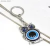 Keychains Lanyards EVIL EYE Alloy Owl Pendant Keychain Turkish Evil Eye Key Chain Bag Car Keyring for Women Men llavero porte cl Y240417