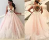 Blush Pink 3DFloral Appliques Wedding Dresses Lace A Line V Neck Open Back Sheer Straps Bridal Gowns Petals Long Summer Garden We9512950